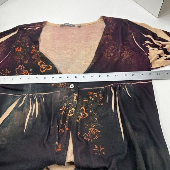 NY Collection Women's Sz 1X One Button Over Shirt 3/4 Sleeve Brown Preowned Snag - Picture 9 of 14